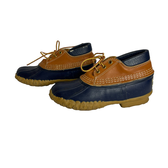 Women's 6 L.L.Bean Vtg Navy Blue Rubber Leather Trim Lace-Up Outdoors Duck Boots - Picture 5 of 10